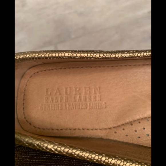 NIB Lauren Ralph Lauren Carley Antique Brass Metallic Embossed Lizard Design - Picture 8 of 10